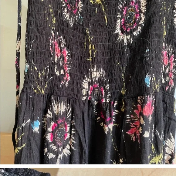 Intimately Free People Garden Party Maxi Dress XS Black Floral Smocked - Picture 5 of 6
